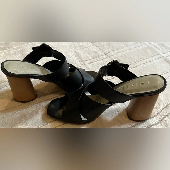 1. State leather slip on sandals with rounded column heel - black size 9.5 - Picture 2 of 8